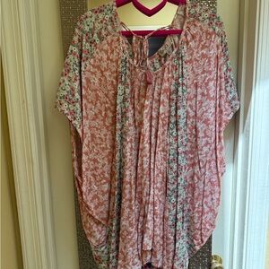 Cato Pink and Gray Dolman Sleeve Blouse